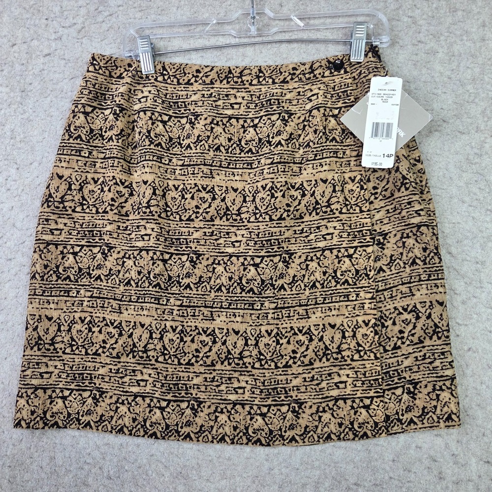 Jones New York Silk Skirt 14 Petite Brown Black Wrap Skirt Lined Side Zip NEW